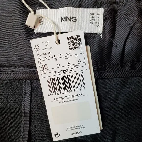 Mango Women's Size 8 NWT Belted Tapered Leg Pants Black - Picture 7 of 8